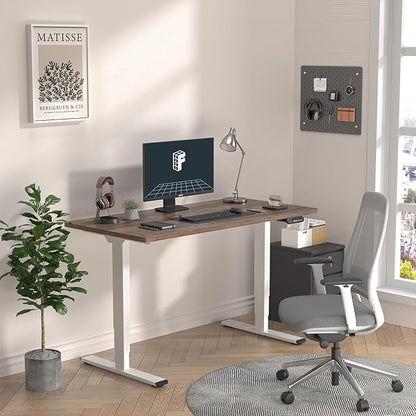 FLEXISPOT E6 3-Stage Dual Motor Electric Standing Desk 48 x 30 Sit Stand Up Desk, Holds 220 lbs, Adjustable Height w/Memory Presets, One-Piece Brown Wood Grain Desktop & White Frame, Ships in 2 Boxes