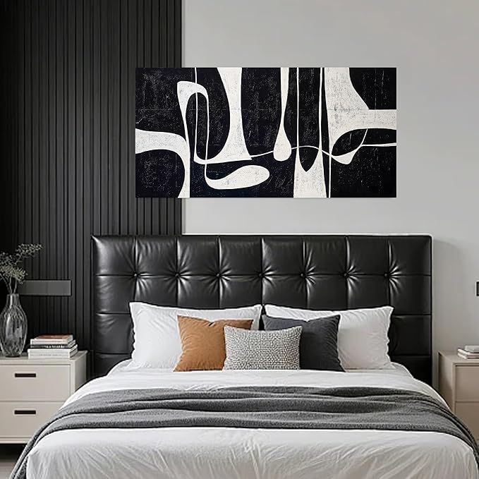 Tarfupth Black and White Abstract Wall Art for Living Room Minimalist Line Large Canvas Artwork for Bedroom Home Office Wall Decor Modern Canvas Prints 24"x48"