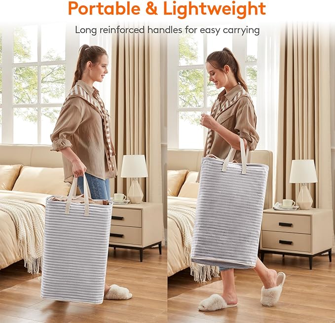 Lifewit 3 Pack Laundry Hamper Large Collapsible Laundry Baskets, Freestanding Waterproof Clothes Hamper with Easy Carry Handles in Laundry Room Bedroom Bathroom College Dorm, Grey, 3 x 80L