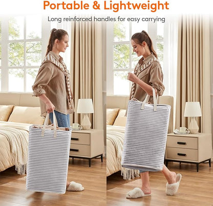 Lifewit 3 Pack Laundry Hamper Large Collapsible Laundry Baskets, Freestanding Waterproof Clothes Hamper with Easy Carry Handles in Laundry Room Bedroom Bathroom College Dorm, Grey, 3 x 80L