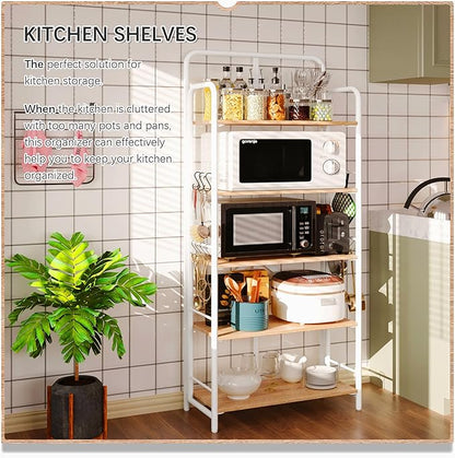 4NM No Assembly Folding Bookshelf, 5 Tiers Collapsible Book Shelves Open Industrial Foldable Storage Bookcase Shelf for Bedroom, Living Room, Home Office - Natural and White