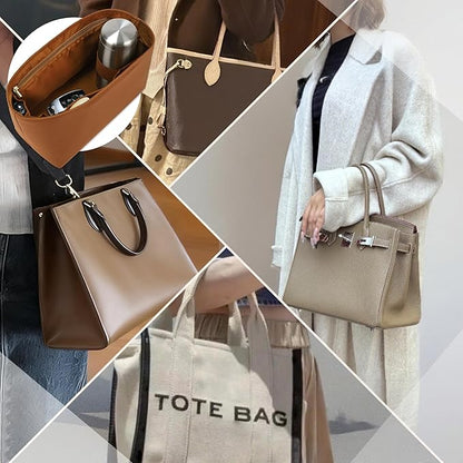 Purse Organizer Insert, Satin Tote Bag Organizer with 8 Sizes, Handbag Dividers for Inside Purse, Compatible with Longchamp, Neverful, 25C Hobo and More Bags（Large,Brown）