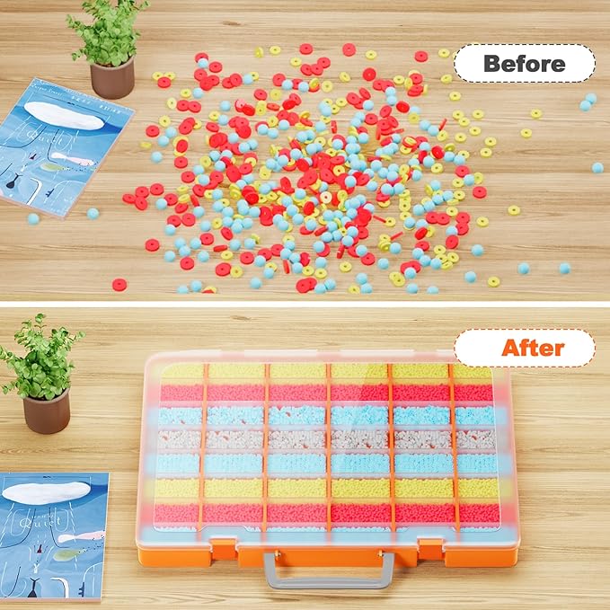Bluedale 48 Grids Large Plastic Organizer Box with Adjustable Dividers, Beads Storage Containers Compartment Tackle Box Case for Crafts Hobby Small Parts Fishing Seeds Jewelry (Orange)