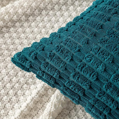 MIULEE Pack of 2 Corduroy Decorative Throw Pillow Covers 20x20 Inch Soft Boho Striped Pillow Covers Modern Farmhouse Home Decor for Summer Coastal Sofa Living Room Couch Bed Teal