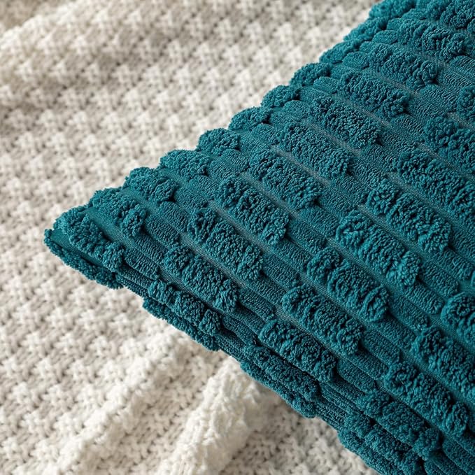 MIULEE Pack of 2 Corduroy Decorative Throw Pillow Covers 18x18 Inch Soft Boho Striped Pillow Covers Modern Farmhouse Home Decor for Summer Coastal Sofa Living Room Couch Bed Teal