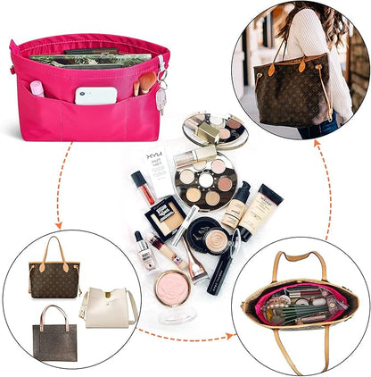 Vercord Premium Nylon Purse Organizer Tote Handbag Insert Organizers Bag in Bag Zipper 13 Pockets 5 Sizes