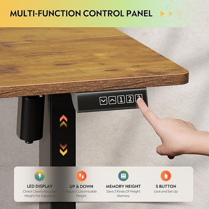 DEVAISE 48 Inch Electric Standing Desk, 3 Adjustable Height Stand up Desk for Home Office, Ergonomic Sit to Stand Desk with LED Touchscreen and Hook, 3 Memory Preset Computer Desk (Rustic Brown)