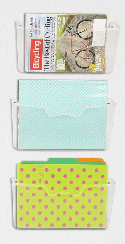 Simple Houseware Clear Single Pocket Wall Mount for Hanging File Holder, 3 Packs
