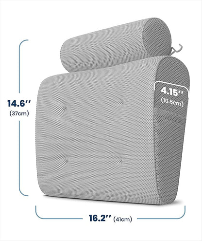 Everlasting Comfort Luxury Bath Pillows for Tub with Head and Neck Support - Non-Slip Bathtub Pillow with Suction Cups, Quick-Drying Mesh & Drying Hook - Jacuzzi & Spa Accessories for Women - Gray