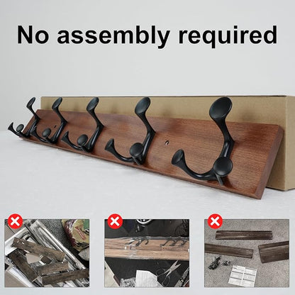 SKOLOO 24-Inch Wood Coat Rack Wall Mount with 5 Triple Hooks - Ideal for Family Entrances, Classrooms, and Pet Supplies Storage - Perfect Coat Hooks for Wall,Mahogany (Sapele)