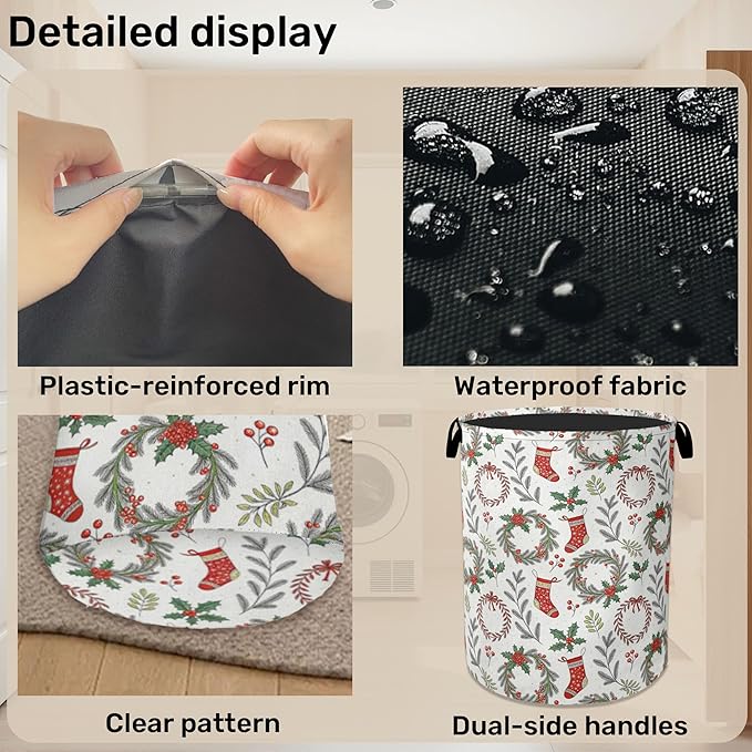 Christmas Foldable Laundry Hamper - Waterproof Fabric Storage Basket with Handles, Clothes Hampers for Laundry,Bedroom,Dorm