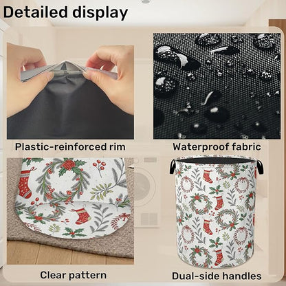 Christmas Foldable Laundry Hamper - Waterproof Fabric Storage Basket with Handles, Clothes Hampers for Laundry,Bedroom,Dorm