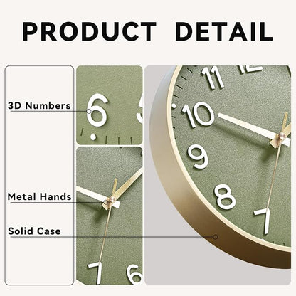 Roymnie Wall Clock Green, Silent Wall Clocks Battery Operated 8 Inch-Modern Non Ticking Analog Clock Decorative for Kitchen Office Bathroom Bedroom(Gold)