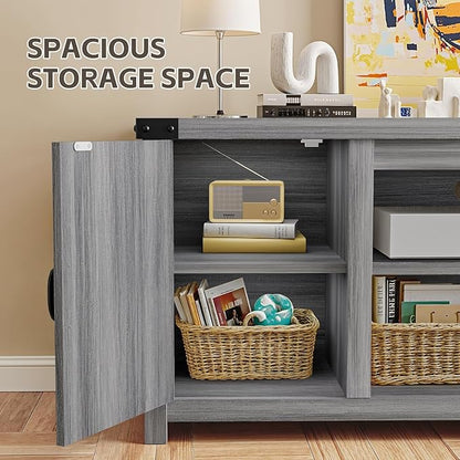 YESHOMY Modern Farmhouse TV Stand with Two Barn Doors and Storage Cabinets for Televisions up to 65+ Inch, Entertainment Center Console, Media Furniture for Living Room, 58 Inch, Gray Wash & Rustic