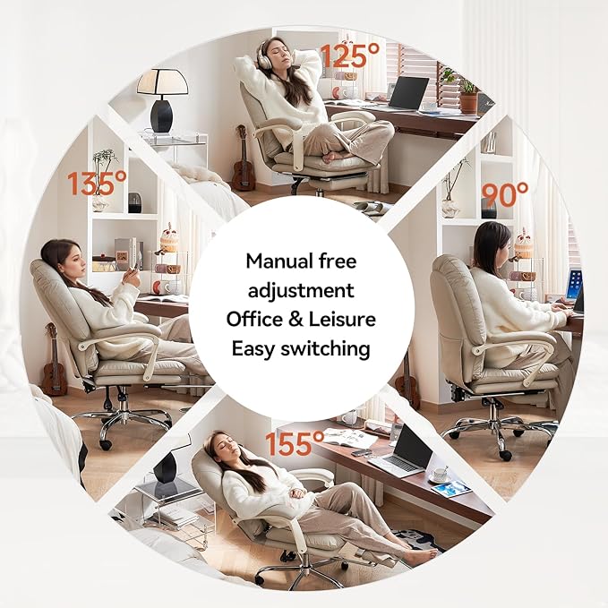 EMIAH Ergonomic Office Chair with Foot Rest Criss Cross Chair with Wheels Reclining Executive Office Chair Mid Back PU Leather Swivel Computer Chairs Lumbar Support for Home Office (Beige)