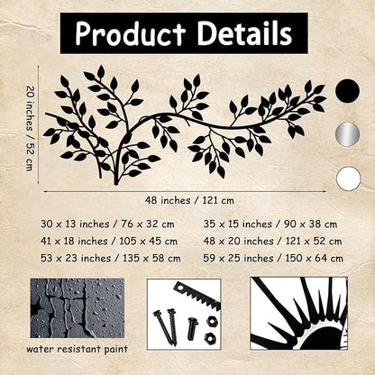 yumcake Metal Tree Leaf Wall Decor, Metal Tree Wall Art, Vine Olive Branch Leaf, Leafy Ivy, Leaves Hanging Wall Art, Branch Wall Decor for Living Room (Silver, 48 x 20 inches / 121 x 52 cm)