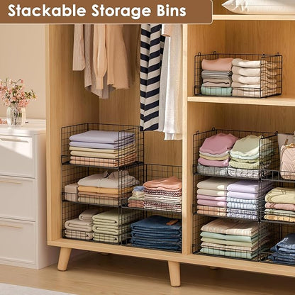Yociyoga 3-Tier Stackable Closet Organizers and Storage Shelves, Foldable Closet Shelf Organizer, Stackable Storage Bins Drawers for Closet Organizer System, Black(Patent No. 30022416)
