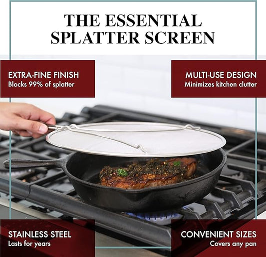 BergKoch Splatter Screen for Frying Pan - 11.5 Inch Stainless Steel Grease Splatter Guard - Cover Oil Splash when Sizzling Bacon, Cooking Fried Chicken or Popcorn