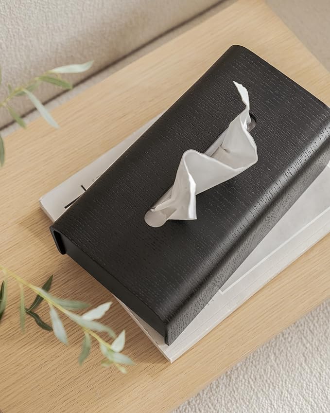Kazai.® Tissue Box Cover 'Toke' | Real Wood Veneer, FSC® Certified | Decorative Rectangle Tissue Holder for Bathroom or Living Room | Scandinavian Design | Oak, Black