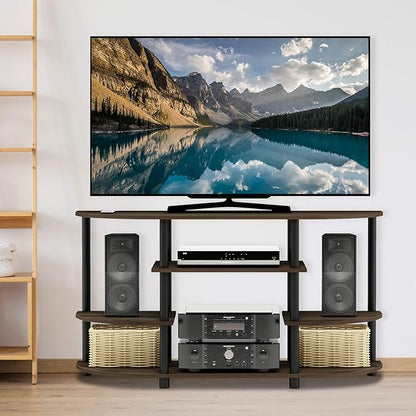 Furinno JAYA Simple Design Corner TV Stand, Columbia Walnut/Black
