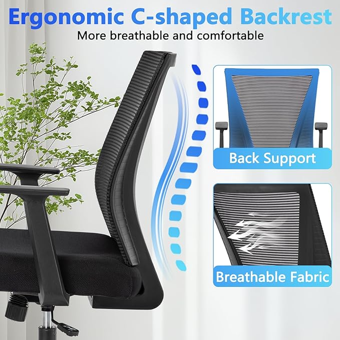 CLATINA Home Office Chair Ergonomic Desk Chair Mesh Computer Chairs with Armrests Executive Rolling Wheels Swivel Heavy Duty Chairs Office, Home, Black 2 Pack