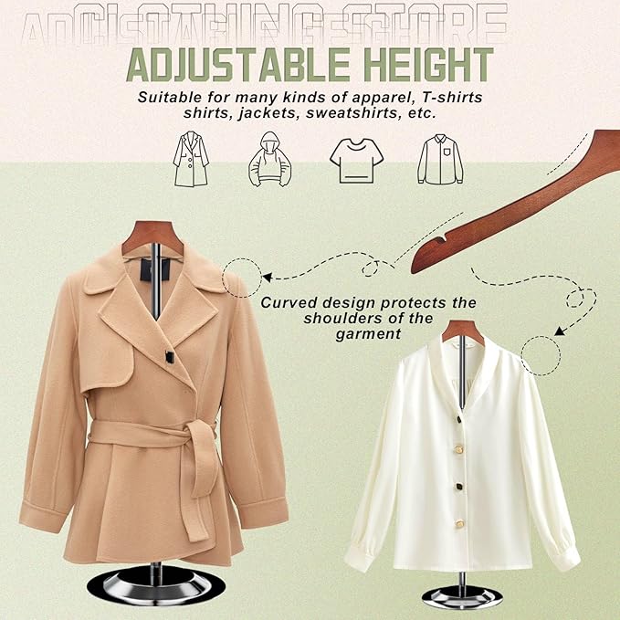 4Pack Adjustable T Shirt Display Adult,22-38IN Flexible Shirt Rack Shoulder Stand, Portable Hanging Metal Clothes Display, Hanger Rack for Clothing Dress Garment Coat Retail