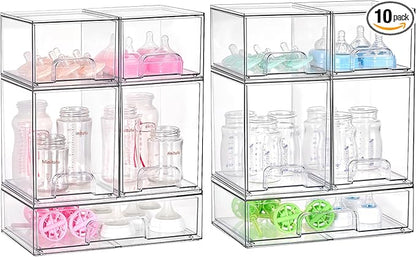 Vtopmart 10 Pack Baby Bottle Organizer Set, Stackable Storage Drawers Ideal for Kichen Countertop, Vanity, Bathroom, Cabinet, Pantry Organization