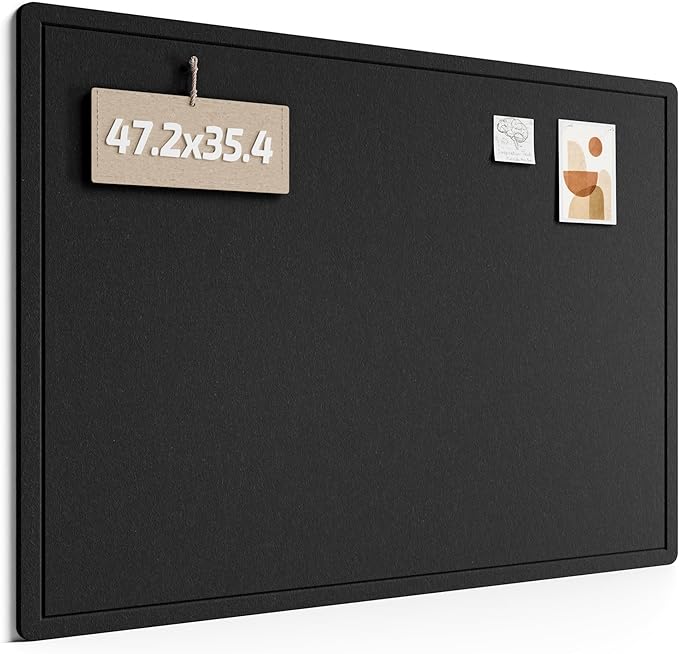 Fluxynara Large Bulletin Board, 47.2" x 35.4" Cork Board Alternative with 24 Safe Removable Adhesive Tabs, Foldable Felt Pin Board for Home Office, Classroom, Bedroom,Entryway for Walls— Black