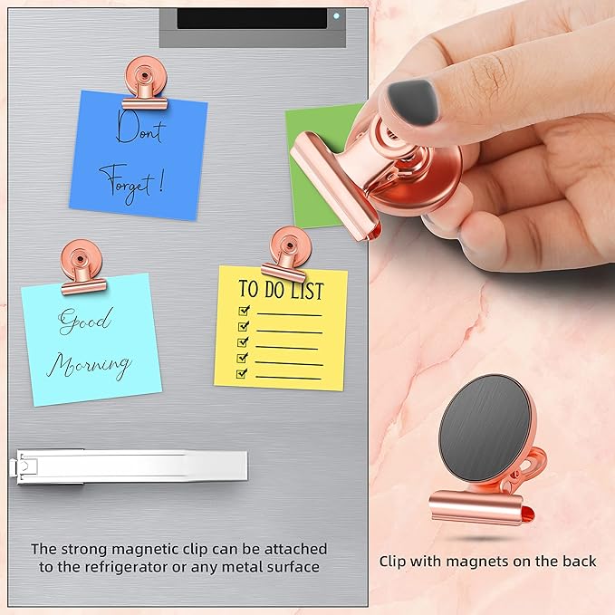 Grtard 12 Pack Magnetic Clips Heavy Duty, Magnet Clips for Fridge, Refrigerator Magnets with Clip, No-Scratch Strong Magnetic Clip Display Paper Fasteners on Home& Office& Teaching (Rose Gold)