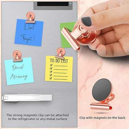 Grtard 12 Pack Magnetic Clips Heavy Duty, Magnet Clips for Fridge, Refrigerator Magnets with Clip, No-Scratch Strong Magnetic Clip Display Paper Fasteners on Home& Office& Teaching (Rose Gold)