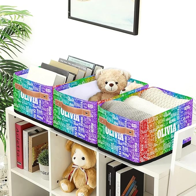 Personalized Name Toilet Paper Basket, Kids Small Toys Organize Bin, Books Shelf Basket, Clothes Towel Storage Bin for Nursery Home Decor, Bright Colorful Sequins