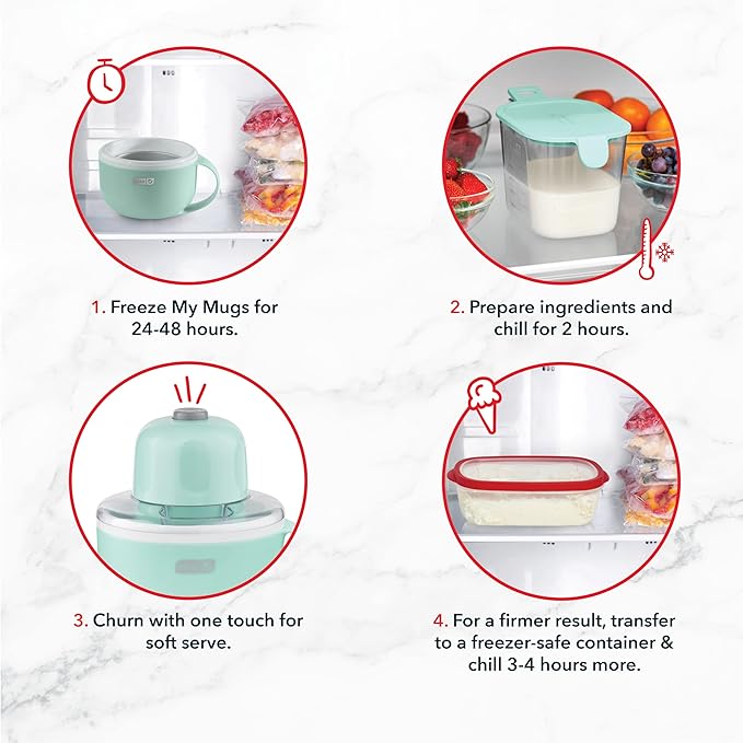 Dash My Mug Ice Cream Maker - Makes Single Serving of Gelato, Frozen Yogurt, Sorbet & More - Easy to Clean & Use - Aqua, 2 Bowls