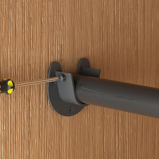 Adjustable Closet Rod for Hanging Clothes – Heavy Duty Metal Clothing Rail, 17.5 to 44 Inches Stepless Extension, 1.1” Diameter, Black – Fits Wardrobes, Laundry, RV, and Small Spaces