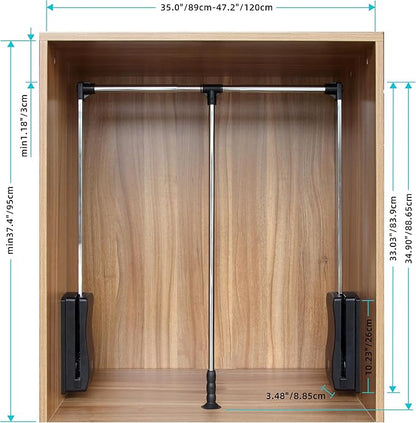 Pull Down Closet Rod 35"-48", Adjustable Side Mounted Closet for Kitchen Bedroom High Cabinets, Chrome, Two-Way Buffering Side, Heavy Duty Load Capacity