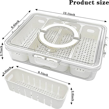 2Pack Divided Serving Tray with Lid and Handle Portable Snackle Box Charcuterie Container Clear Stackable food Organizer for Fruits Veggies for Fridge Party (2 Pack 4 Compartment with Handle)