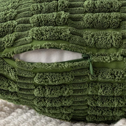 MIULEE Pack of 2 Spring Corduroy Decorative Throw Pillow Covers 16x16 Inch Soft Boho Striped Pillow Covers Modern Farmhouse Home Decor for Summer Sofa Living Room Couch Bed Moss Green