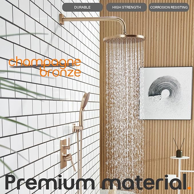Bathtub Shower Trim Kit with 10'' High Pressure Rain Showerhead Faucet System, 3-Function Handheld Spray and Valve Included, Wall Mount Champagne Bronze SF001CPG-D10
