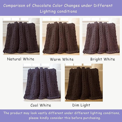 Bigacogo Chunky Knit Throw Blanket for Couch, 40x80 inches, 100% Hand Knitted with Thick Jumbo Chenille Yarn, Cozy Soft Large Rope Knot Cable Crochet Blankets for Sofa Bed Living Room, Chocolate