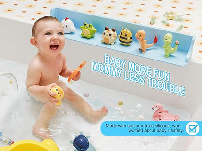 Cushore 3-Ft Bathtub Splash Guard PlayPad with Strong Suction Cups, Toy Tray Caddy Holder Storage, No-Leak, Mess-Free Bath Time for Kids, Blue