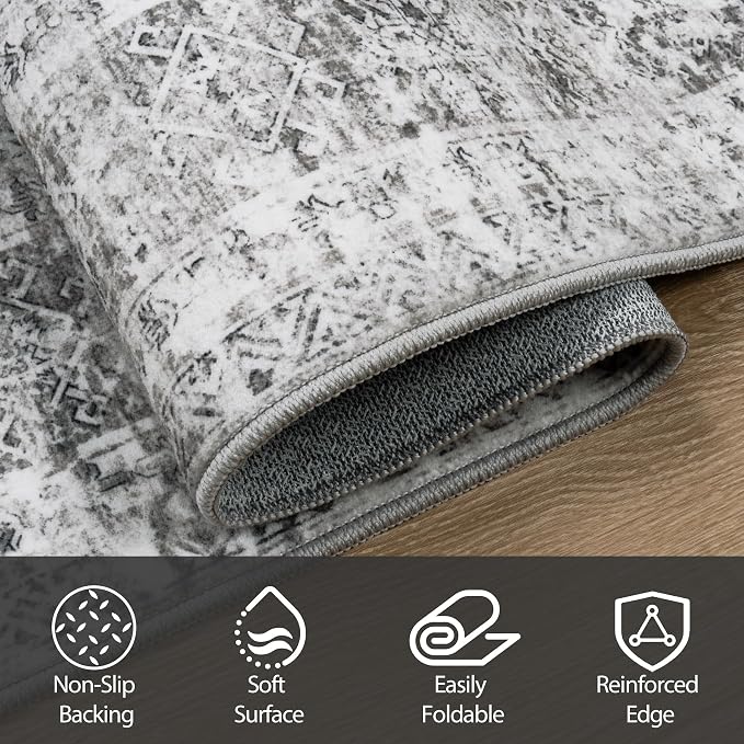8x10 Area Rugs for Living Room Rug Washable: Abstract Large Rug for Dining Room Bedroom Carpet Non Slip 8 by 10 Indoor Modern Nursery Home Office Grey