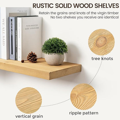 Marsmiles Floating Shelves | 24 Inch Natural Wood Wall Shelves Set of 2 | 9.3 Inch Deep Rustic Reclaimed Wood Shelves for Room Wall | Farmhouse Floating Shelves for Living Room Bathroom