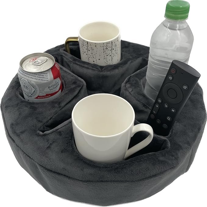 Xchouxer Couch and Bed Cup Holder Pillow, Sofa Organizer Caddy for Drinks, Remotes, Phones, Snacks (Gray)