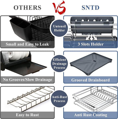 Dish Drying Rack - Stainless Steel Dish Rack for Kitchen Counter, Large-Capacity Dish Drainer with Cutlery Holder, Kitchen Organizer for Dishes, Spoons and Forks, Silver