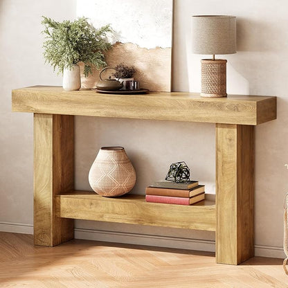 55 Inch Farmhouse Console Table,Wooden Rectangular Sofa Table Behind The Couch,Industrial Entryway Tables with Storage for Living Room,Entrance,Hallway (Grayish Brown)