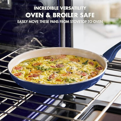 GreenPan Rio Healthy Ceramic Nonstick 8" Frying Pan Skillet and Silicone Spatula Set, Soft Grip Handle, Breaktfast Meal Set, PFAS-Free, Dishwasher Safe, Oven Safe, Oxford Blue