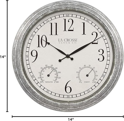 La Crosse Clock 433-3236 14-inch Silas Indoor/Outdoor Galvanized Analog Quartz Wall Clock