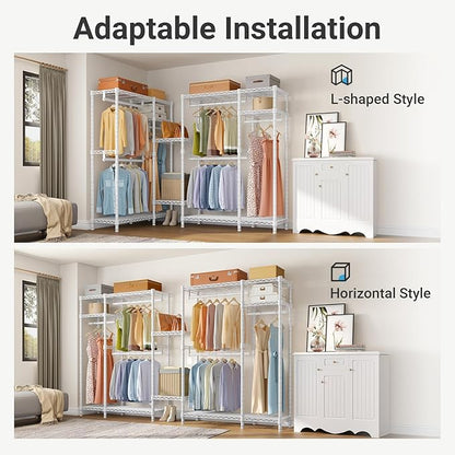 VIPEK V2 Heavy Duty Clothes Rack 4 Tiers Wire Shelving Garment Racks with 3 Hanging Rods Compact Freestanding Closet Metal Closet Rack, Max Load 700LBS, White