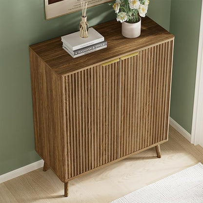 Fluted Shoe Cabinet with Doors,5-Tier Freestanding Shoe Storage Cabinet with Adjustable Shelves, Wooden Shoe Rack Organizer Cabinet for Entryway,Hallway,Natural Oak