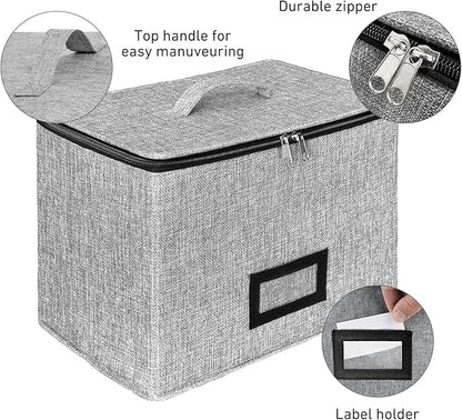 HURZMORO Wine Glass Storage Box with Dividers, Holds 6 Red or White Wine Glasses, Hard Top and Sides,6 Compartment Stemware Storage Container, Grey