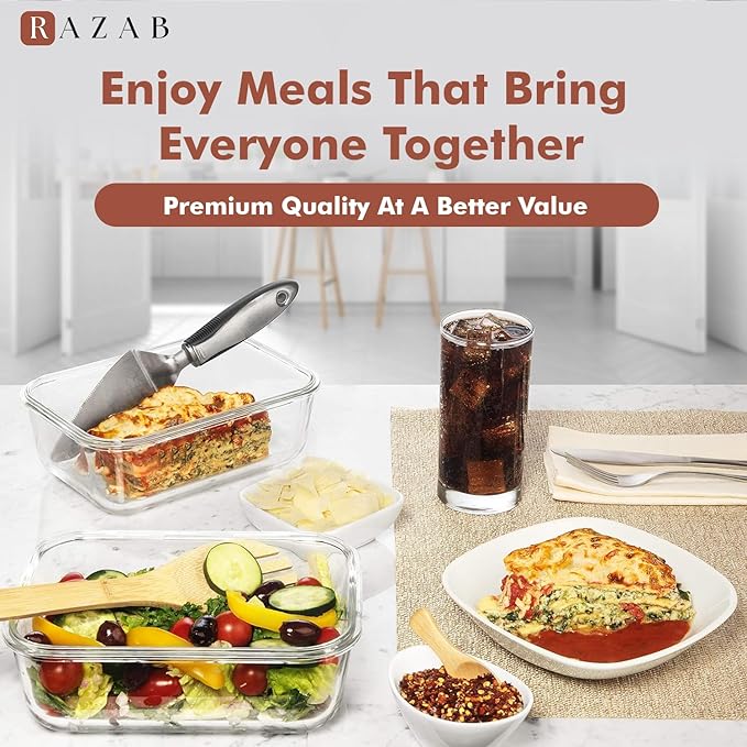 Razab 1860ml / 63 Oz (Pack of 02) Large Glass Food Storage Containers with Airtight Lids, Ideal for Baking, Storing Food, Vegetables & Fruits, BPA Free & Leakproof - Microwave, Oven Safe